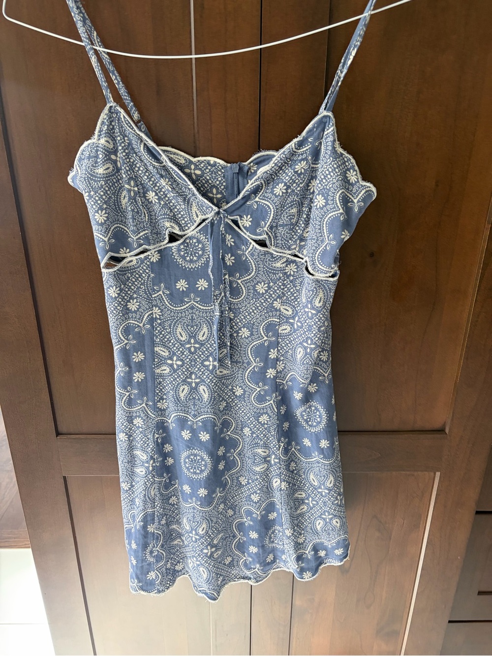 Altar'd State Blue Paisley Lace-Trim Slip Dress